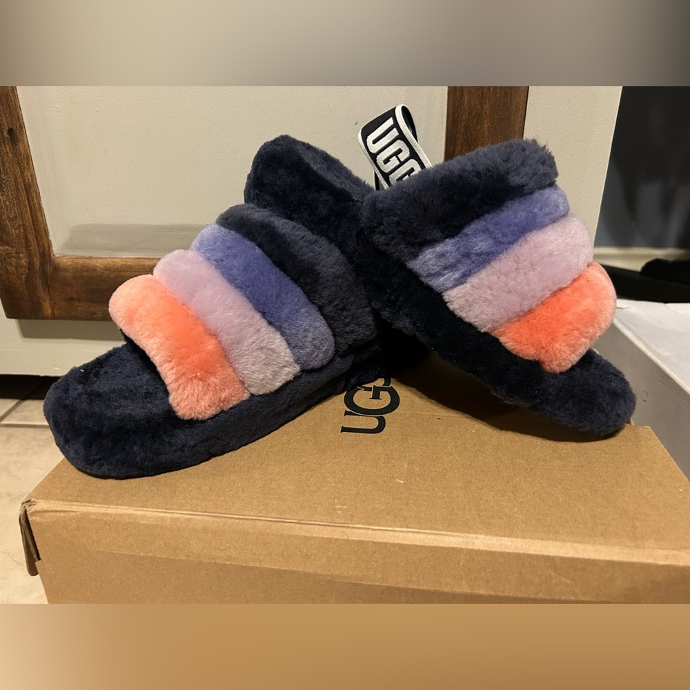 UGG Fluff Yeah Slide Starry Night Multi Sheepskin size US 8